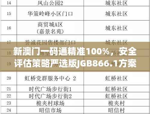 新澳门一码通精准100%,安全评估策略严选版JGB866.1方案
