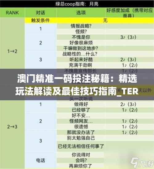 澳门精准一码投注秘籍:精选玩法解读及最佳技巧指南_TER743.9