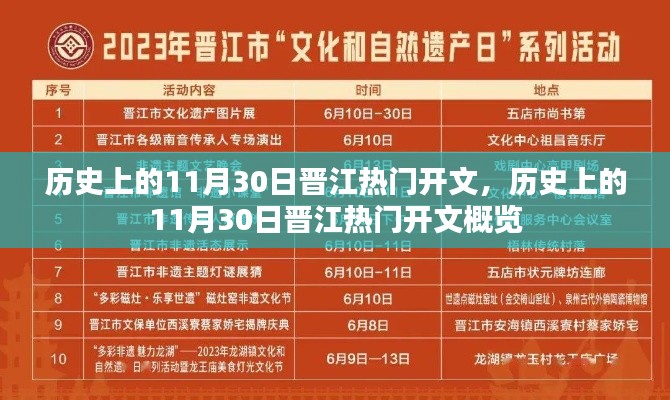 历史上的11月30日晋江热门开文回顾与概览