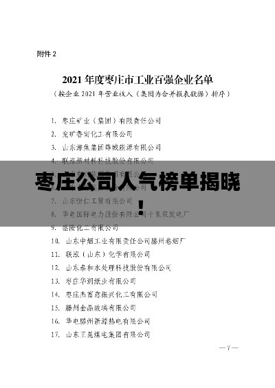 枣庄公司人气榜单揭晓!